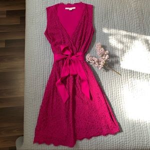 DVF “Julianna Two” Sleeveless Lace Wrap Dress